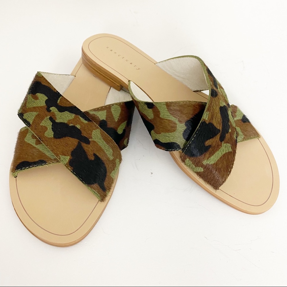 NEW Sanctuary Sashay Camo Calf Hair Slide Sandals